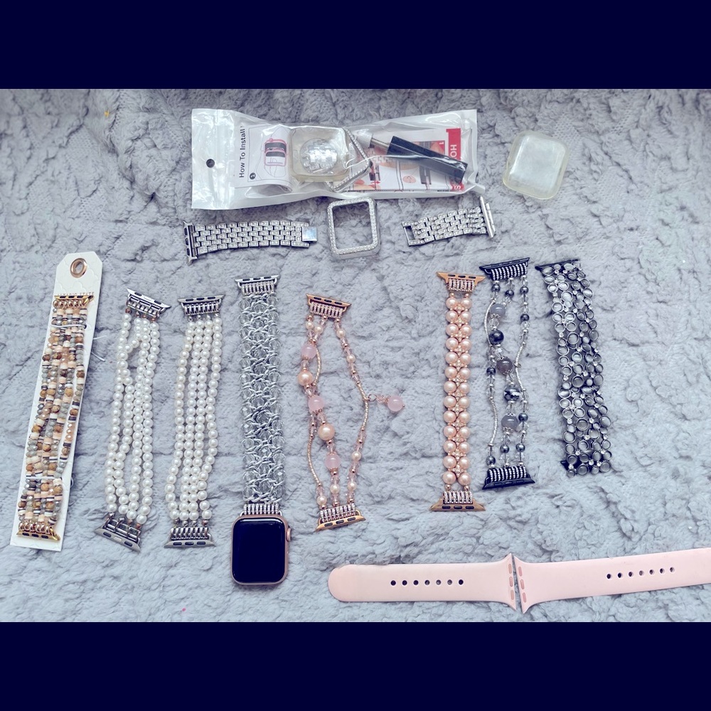 Rose gold Apple Watch series 4 with 9 different bands